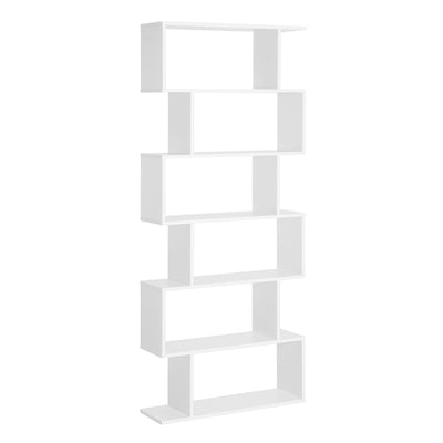 HOMCOM Bookcase, 6 Tier Shelf S Shaped Bookshelf, Storage Unit, Display Shelf for Living Room, Bedroom, Home Office, Plant, White 