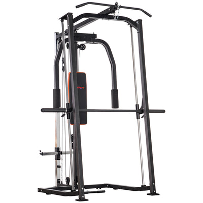 SPORTNOW 3 In 1 Smith Machine with Dual Cable Pulley System, Chest Press Station, 17-Level Squat Rack and Barbell Bar 