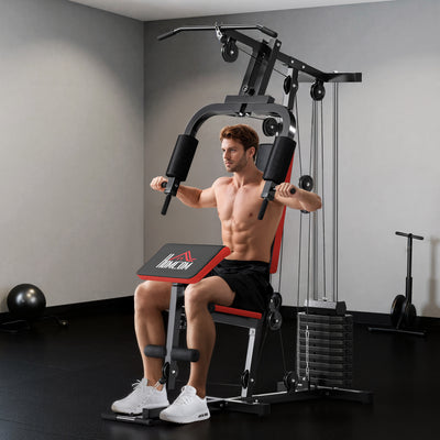 HOMCOM Multigym Station, with 66KG Weight Stack, for Strength Training, Black 