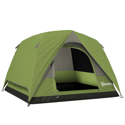 Outsunny 3-4 Person Camping Tent, Easy Set Up Waterproof Dome Tent with Sewn-in Groundsheet, Mesh Windows, Pocket and Hook for Camping, Hiking, Backpacking, Olive Green and Grey 