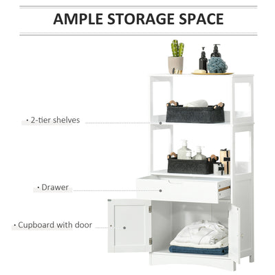 kleankin Bathroom Floor Cabinet, Free Standing Kitchen Cupboard with Shelves, Drawer and Doors, Storage Organizer for Living Room, White 