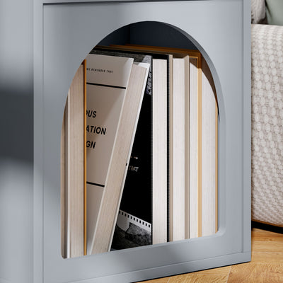 HOMCOM Bedside Table with 2 Open Compartments - Grey 
