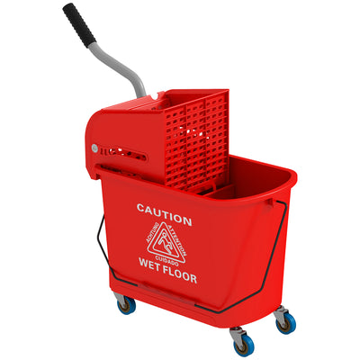 HOMCOM 20L Mop Bucket on Wheels, with Water Separation Panel - Red 