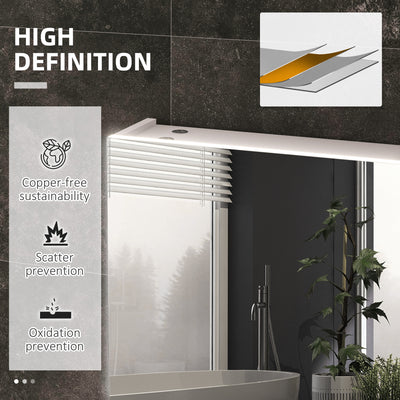 kleankin Bathroom Mirror Cabinet with Light, Bathroom Storage Cupboard with Adjustable Shelf, USB Powered, 90x15x70cm, White 