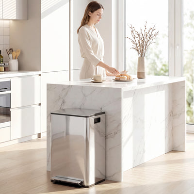 HOMCOM 40L Dual Compartment Stainless Steel Bin, with Deodoriser Holders - Silver Tone 