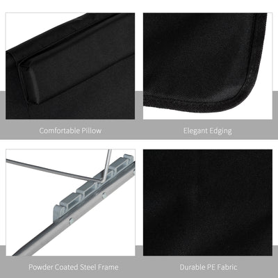 Outsunny Set of 2 Foldable Garden Beach Chair Mat Lightweight Outdoor Sun Lounger Seats Adjustable Back Metal Frame PE Fabric Head Pillow w/ Carry Bag, Black 