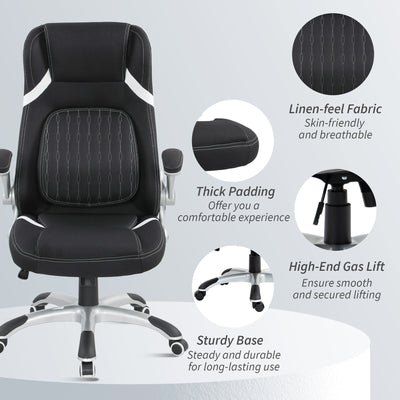 Vinsetto Linen-Look Office Chair, with Adjustable Height and Tension - Black 