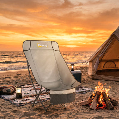 Outsunny Camping Chair for Adults Heavy Duty Folding Camp Chair with Side Pocket and Carry Bag Light Grey 