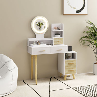 HOMCOM Elegant Dressing Table, with Storage - White 