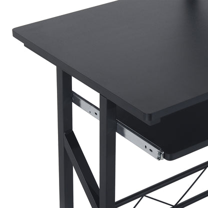 HOMCOM Computer Desk with Display Stand, Sliding Keyboard Tray Drawer and Host Box Shelf Home Office Workstation Black 