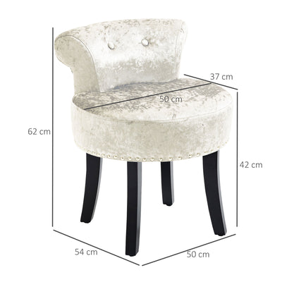 HOMCOM Dressing Table Stool with Rubber Wood Legs, Ice Velvet Vanity Stool for Living Room Bedroom, Beige 