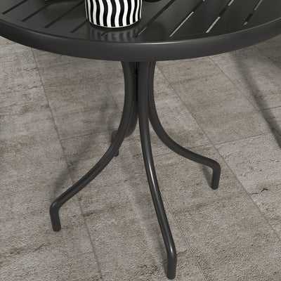Outsunny 66cm Patio Table, Round Garden Table, Outdoor Side Table with Steel Frame and Slat Tabletop, Black 