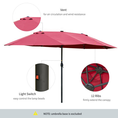 Outsunny 4.4m Double-Sided Sun Umbrella Patio Parasol LED Solar Lights Red 