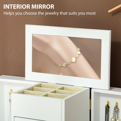 HOMCOM 4-Tier Jewellery Box with Mirror and 2 Drawers - White 