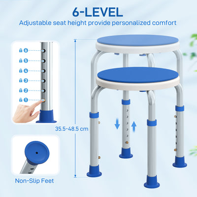 HOMCOM 360° Swivel Shower Chair, Height Adjustable Aluminium Shower Stool with Non-Slip Feet for Disabled, Elderly, Blue 