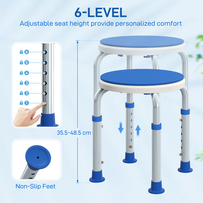 HOMCOM 360° Swivel Shower Chair, Height Adjustable Aluminium Shower Stool with Non-Slip Feet for Disabled, Elderly, Blue