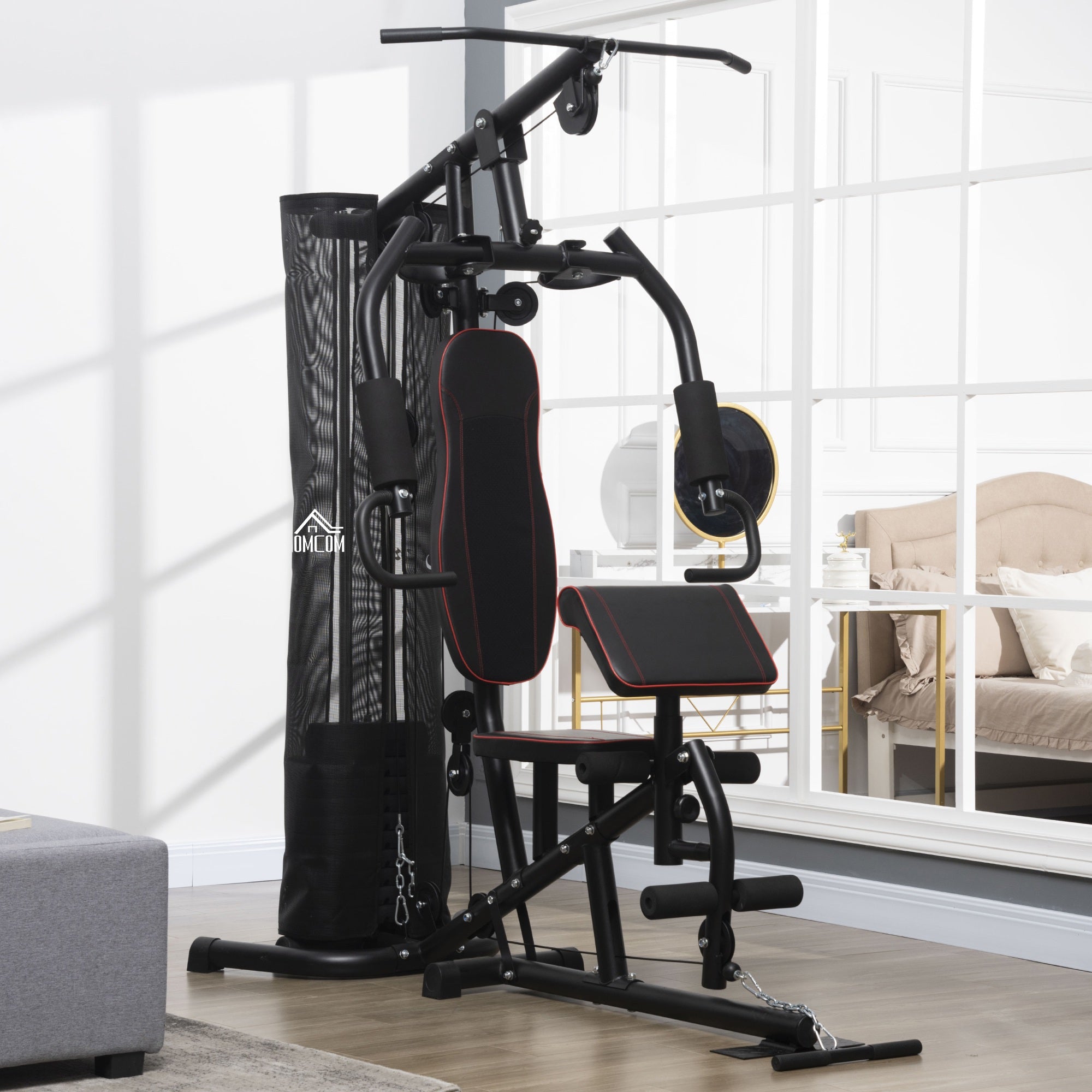 HOMCOM Multi-Functional Home Gym Workout Station, 45Kg Weight Stack Multi Gym Fitness Equipment for Full Body Fitness 
