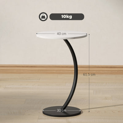 HOMCOM C Shaped Side Table, Round Bedside Table with Marble Effect Top, Modern Coffee Table Sofa End Table with Metal Frame for Living Room Bedroom Office, White 