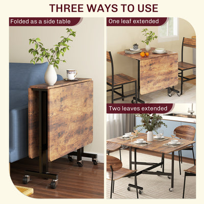 HOMCOM Six-Seater Drop-Leaf Dining Table, with Wheels - Brown Wood-Effect 
