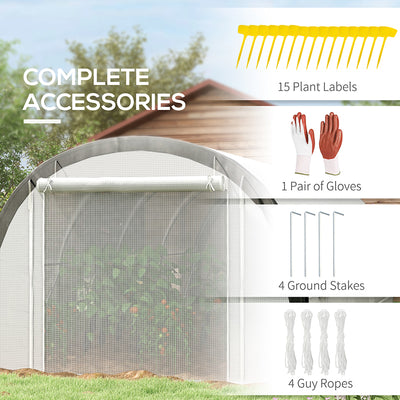 Outsunny 6 x 3(m) Polytunnel Greenhouse with Upgraded Structure, Mesh Door and Windows, 15 Plant Labels, White 