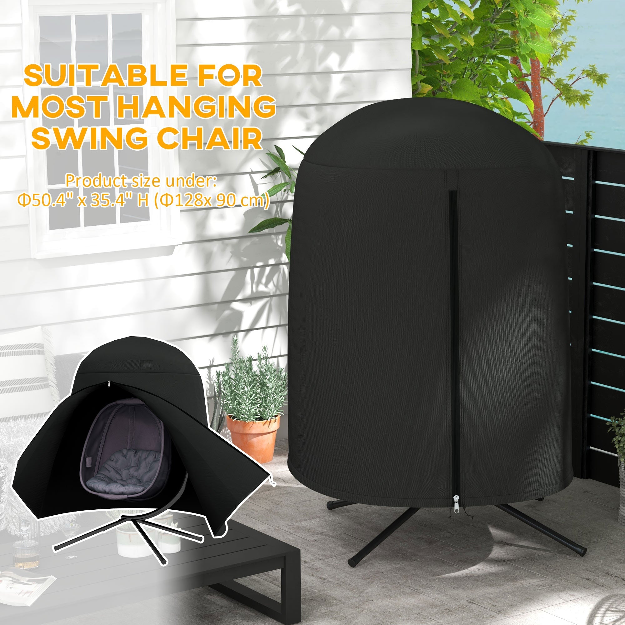 Outsunny 190 x Φ128cm Hanging Egg Chair Furniture Cover - Black 
