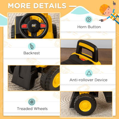 HOMCOM CAT Licensed Kids Ride on Digger Toddler Pretend Construction Play Toy Foot-To-Floor Ride-On Toy w/ Manual Shovel, Horn, Hidden Storage, for Ages 1-3 Years 