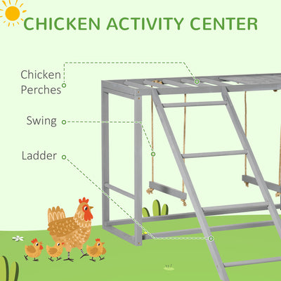 PawHut Chicken Activity Play with Swing Set for 3-4 Chickens, Wooden Chicken Coop, Grey 