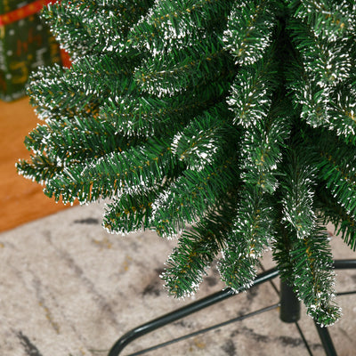 HOMCOM 7.5FT Artificial Snow Dipped Christmas Tree Xmas Pencil Tree Holiday Home Indoor Decoration with Foldable Black Stand, Green 