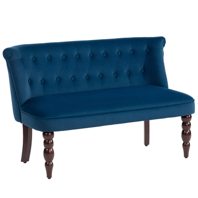 HOMCOM Velvet 2 Seater Sofa, Button Tufted Wingback Loveseat with Rubber Wood Legs for Living Room, Bedroom, Dark Blue 