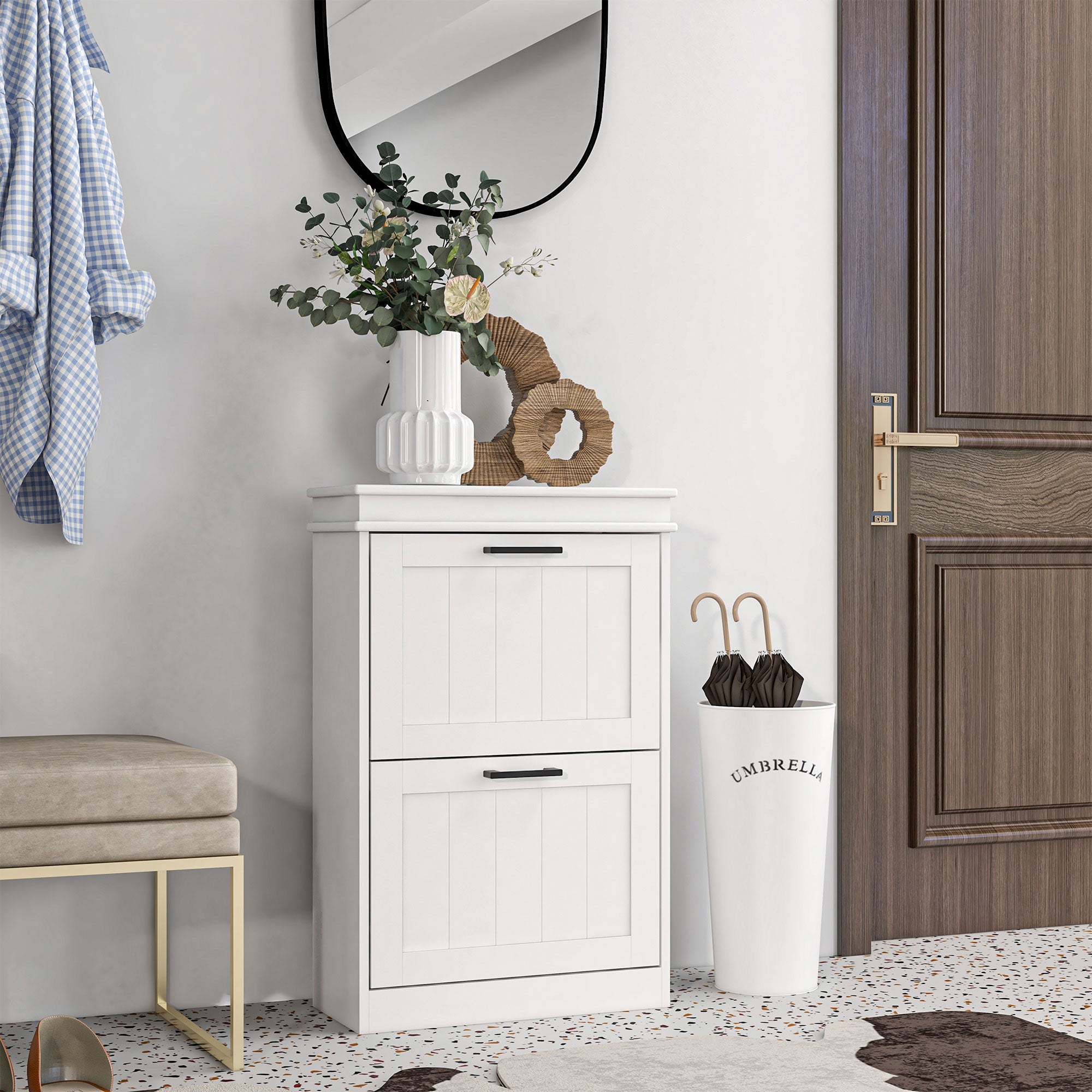 HOMCOM Two-Drawer Minimalistic Shoe Storage Cabinet, for 10 Shoes 