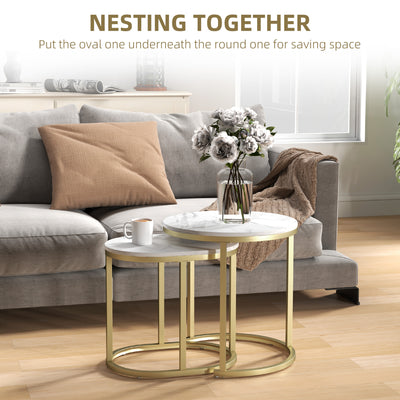 HOMCOM Marble-Effect Nest of Tables - Gold Tone/White 