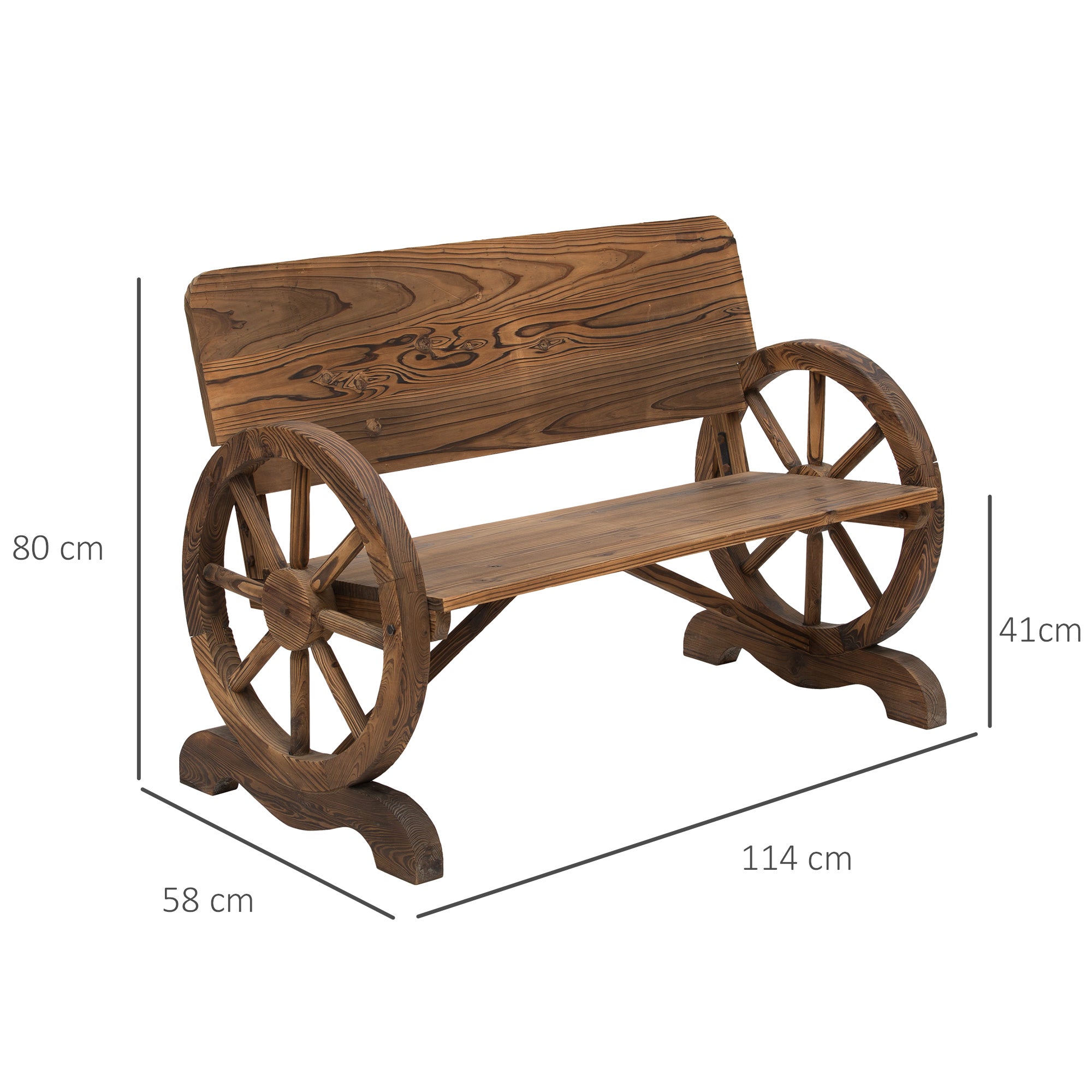 Outsunny Fir Wood 2-Seater Outdoor Garden Wagon Wheel Bench 