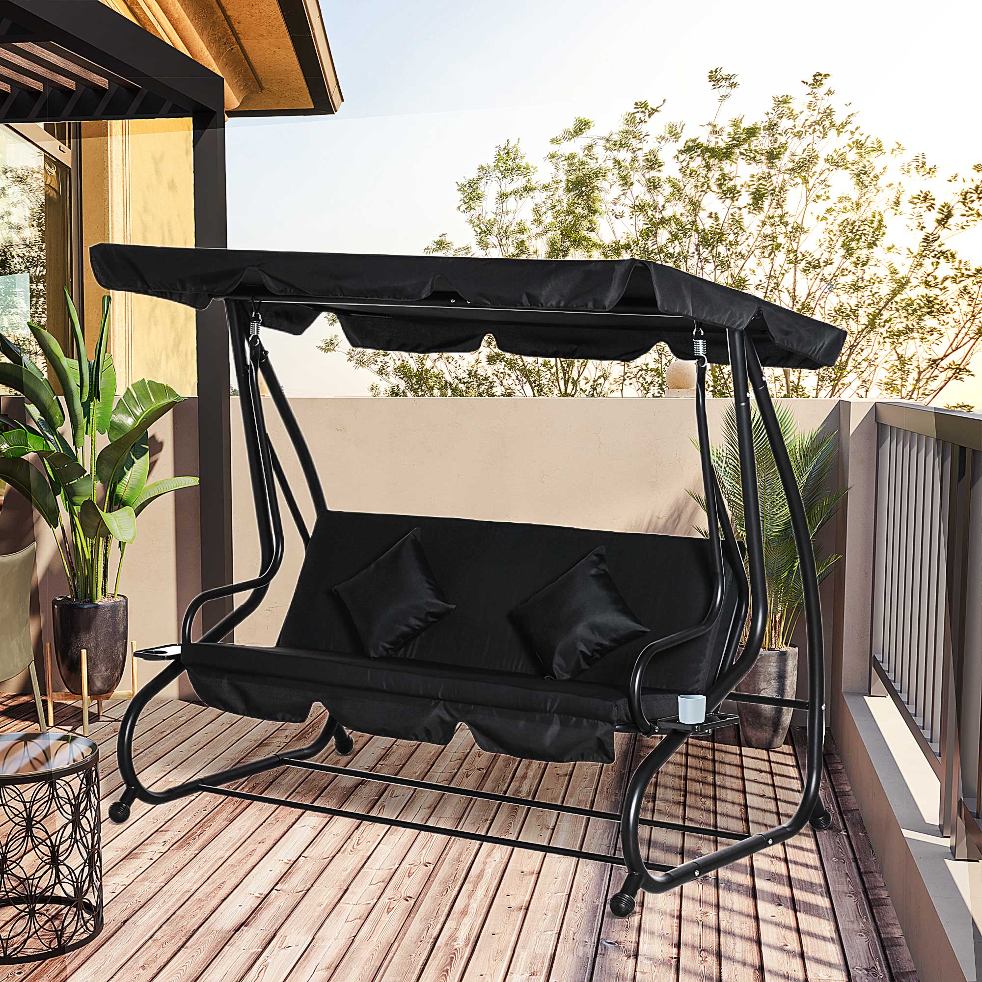 Outsunny Three-Seater Garden Swing Bed - Black 