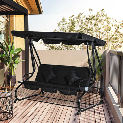Outsunny Three-Seater Garden Swing Bed - Black 