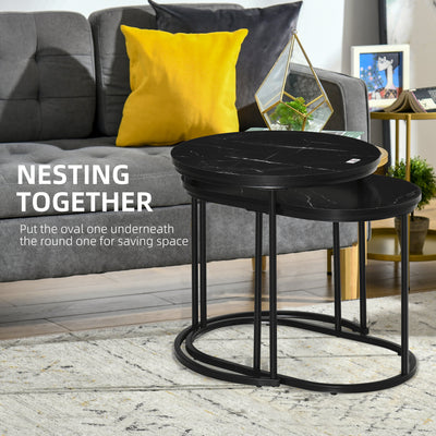 HOMCOM Marble-Effect Nest of Tables - Black/White 