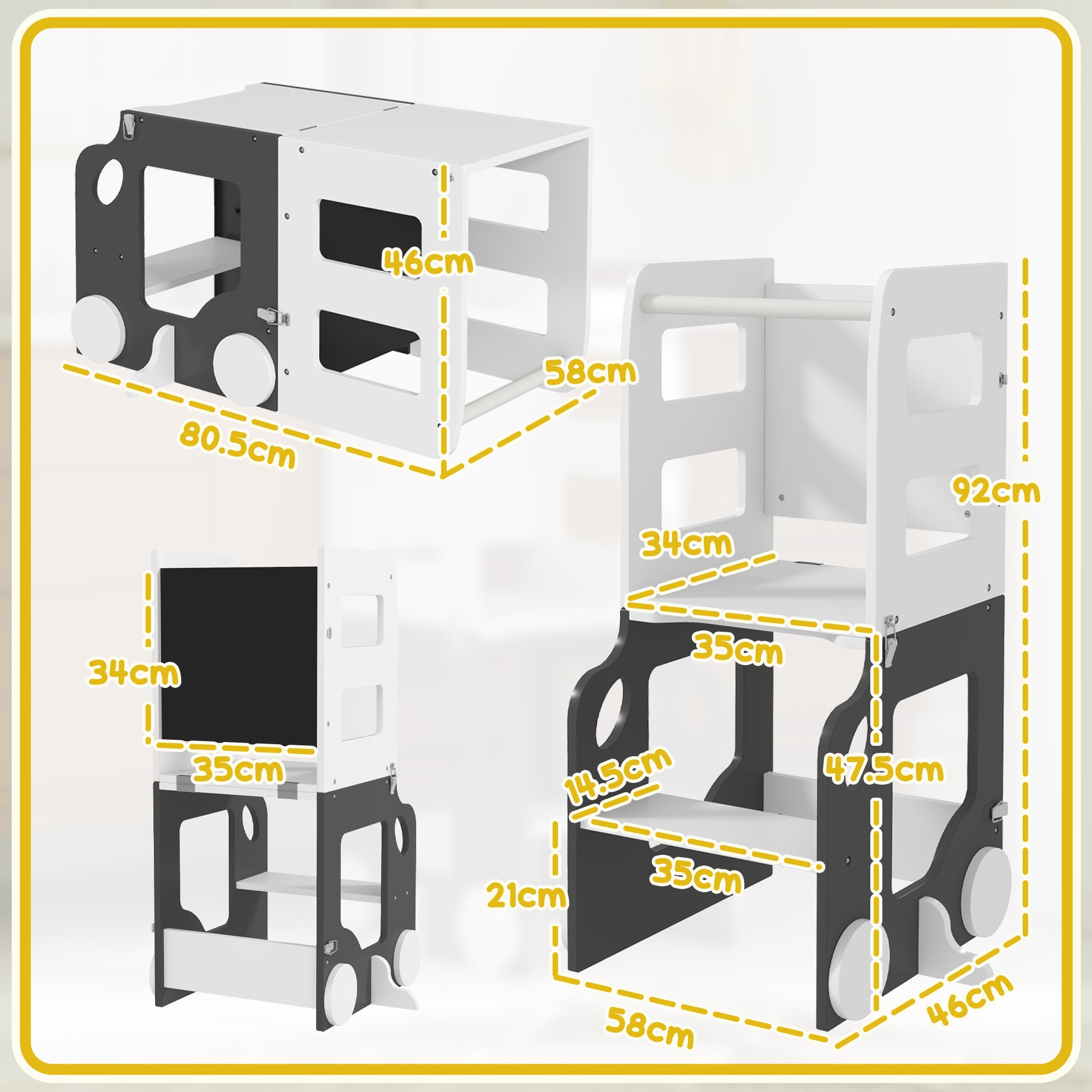 AIYAPLAY Toddler Step Stool, 4 in 1 Standing Tower, Foldable Toddler Step with Safety Rail, for Kitchen, Bathroom, Grey 