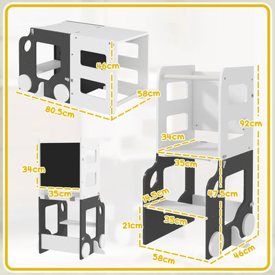 AIYAPLAY Toddler Step Stool, 4 in 1 Standing Tower, Foldable Toddler Step with Safety Rail, for Kitchen, Bathroom, Grey 