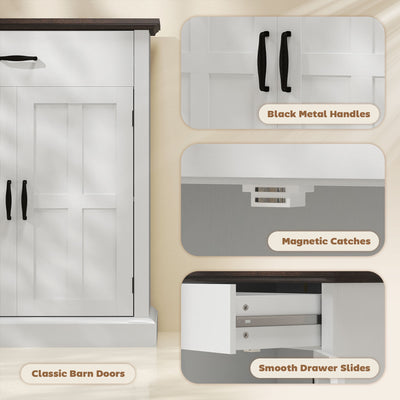 HOMCOM Farmhouse Sideboard with 3 cm Thick Top 2 Barn Doors - White 