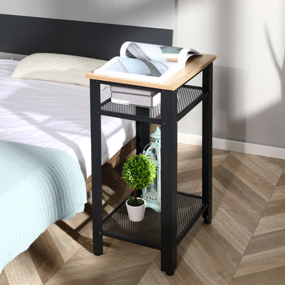 HOMCOM Tall Side Table with 3 Layer 2 Shelves Storage Display Industrial-Style Metal Frame Bedside End Table Nightstand for Living Room Bedroom Lounge 