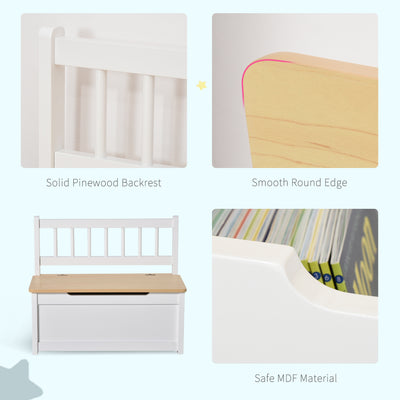 HOMCOM 2 In 1 Wooden Toy Box, Seat Storage Bench, Storage Chest Cabinet Organiser, with Safety Pneumatic Rod 