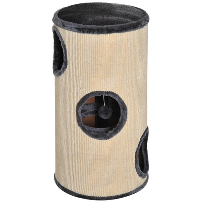 PawHut 70cm Height Cat Post Tree Scratching Barrel Sisal Activity Center Condo Kitten Bed Scratcher Climbing Climber Play House for Indoor Cats 