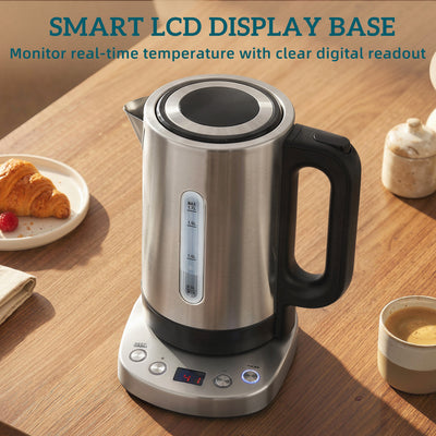 HOMCOM Electric Kettle, 1.7L, Fast Boil, 3kW Water Kettle with UK Strix Thermostat, Keep Warm Function, LCD Base, Silver Tone 