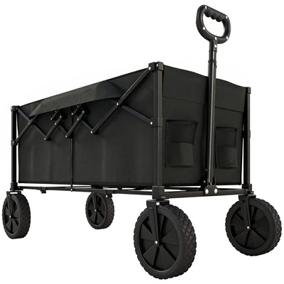 Outsunny 95L Foldable Festival Trolley on Wheels, Collapsible Wagon Cart with Adjustable Handle and 2 Cup Holders, Black 
