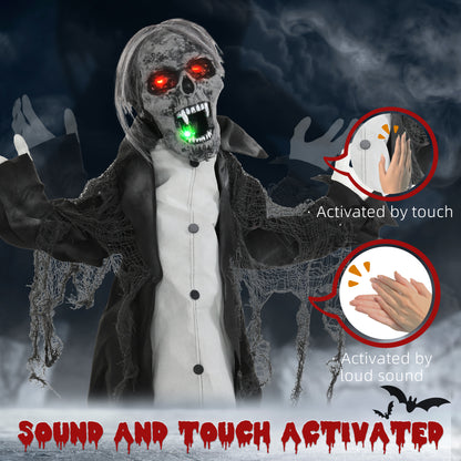 HOMCOM Halloween Animated Skeleton with Glowing LED Eyes and Mouth, Half-Body Halloween Decoration, Battery Operated