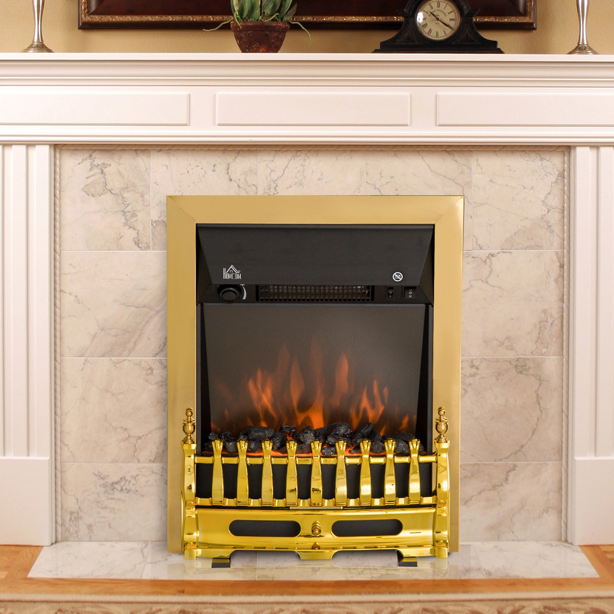 HOMCOM Electric Fireplace LED Light Complete Fire Place Heating Indoor Heater Coal Burning Flame Effect Heat 2000W Max 