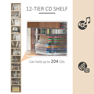 HOMCOM 204 CD Tall Narrow Media Storage Tower - Oak Tone 
