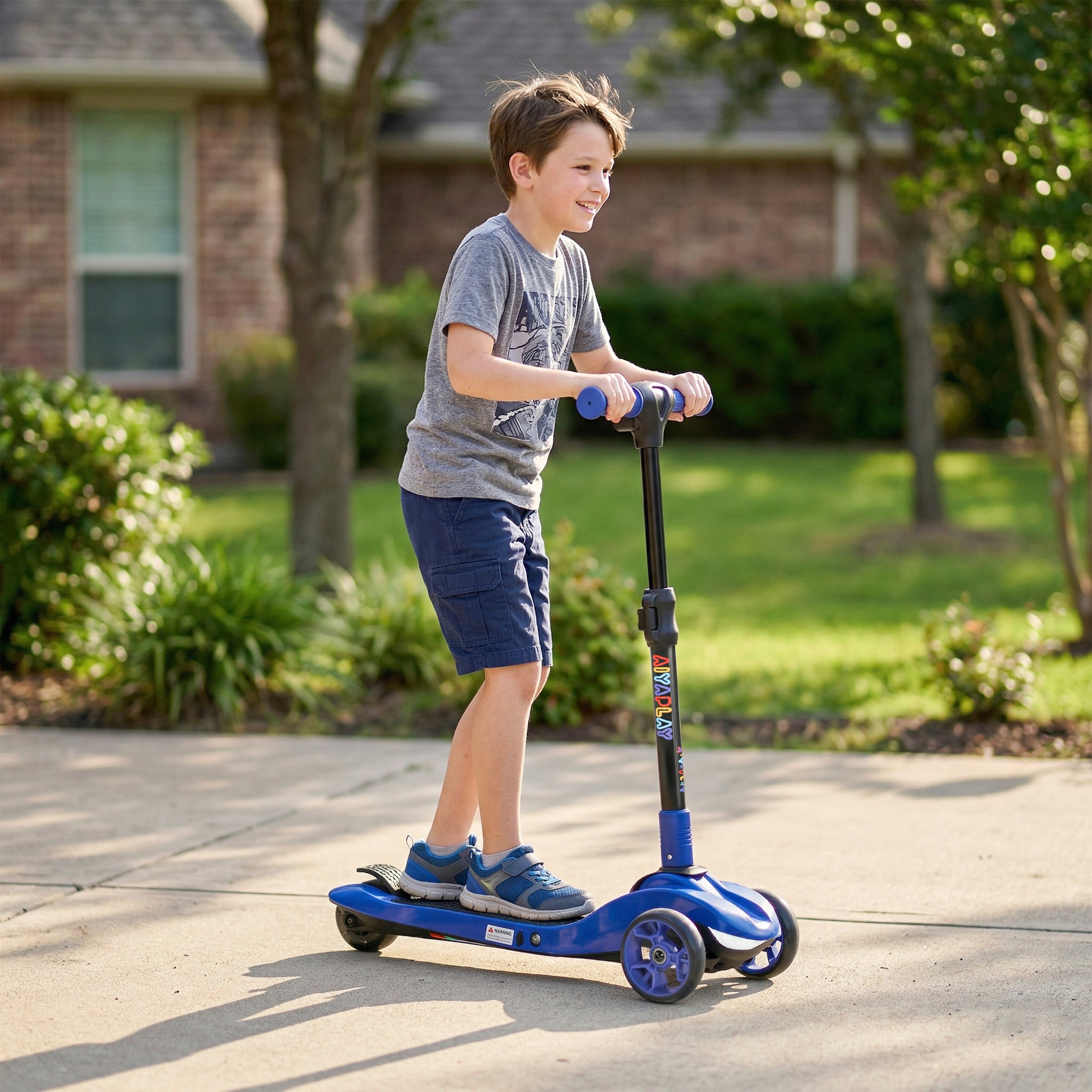 AIYAPLAY Three-Wheel Foldable Electric Scooter for Kids Aged 6-10 Years, Blue 