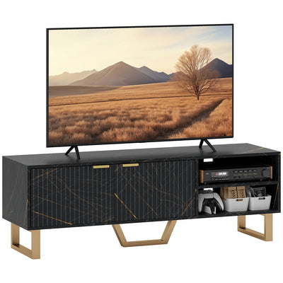 HOMCOM Marble Effect TV Unit, TV Stand Cabinet for up to 70" TVs, Modern TV Cabinet with Shelves and Storage Cupboard, Fluted Door, Extra Centre Leg, Cable Management for Living Room, Black 