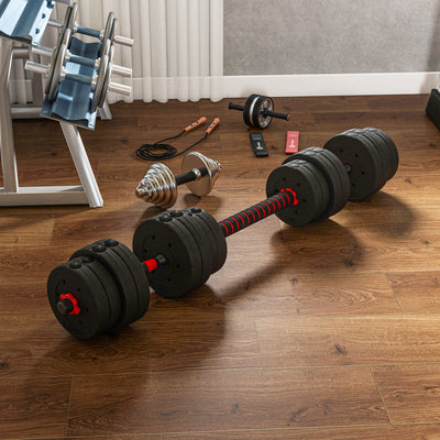 HOMCOM 30kg 2 IN 1 Adjustable Dumbbells Weight Set, Dumbbell Hand Weight Barbell for Body Fitness, Lifting Training for Home, Office, Gym, Black 