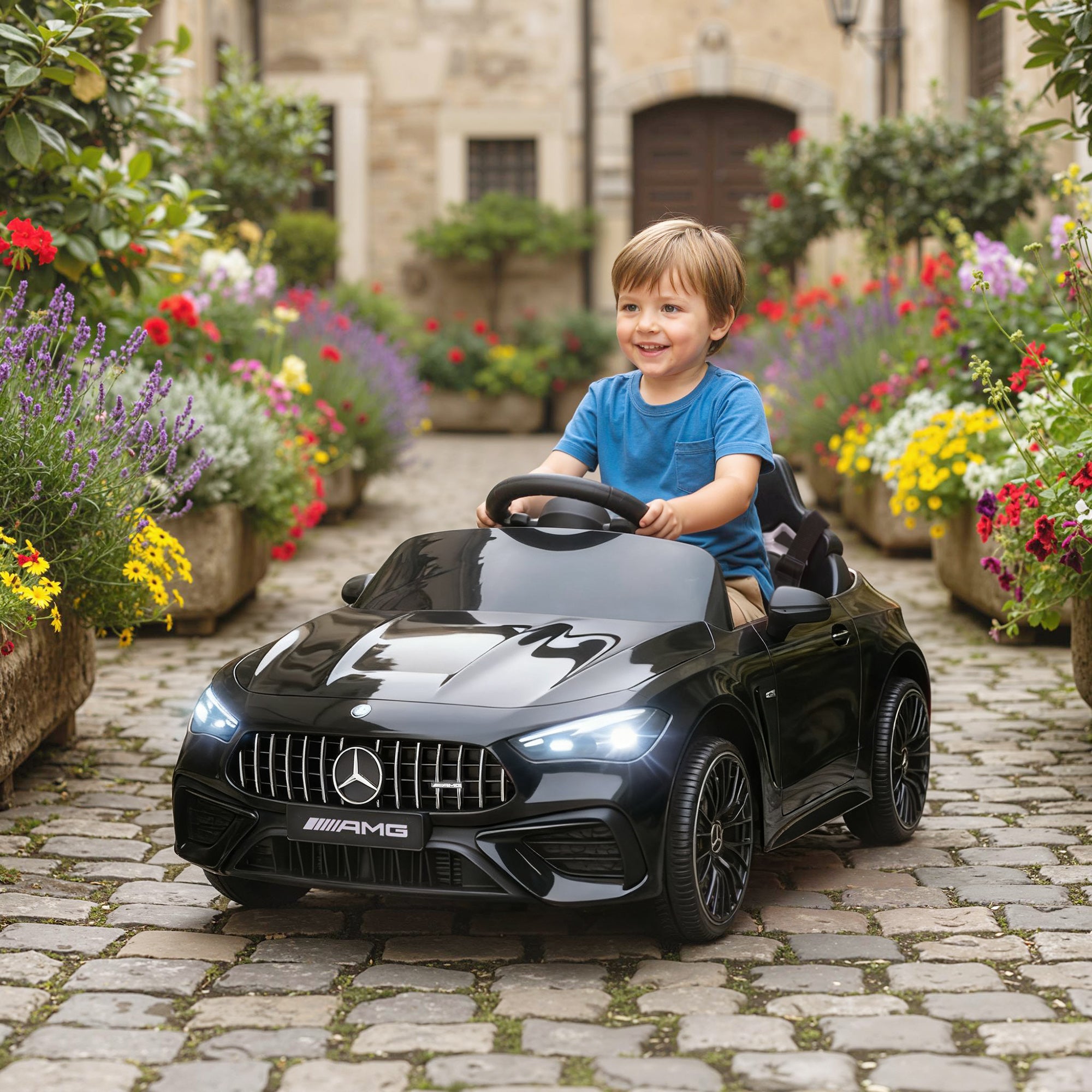 AIYAPLAY Licensed Mercedes AMG Kids Electric Car, 12V Ride On Car with Dual Motors, Remote Control for 3-6 Years, Black 